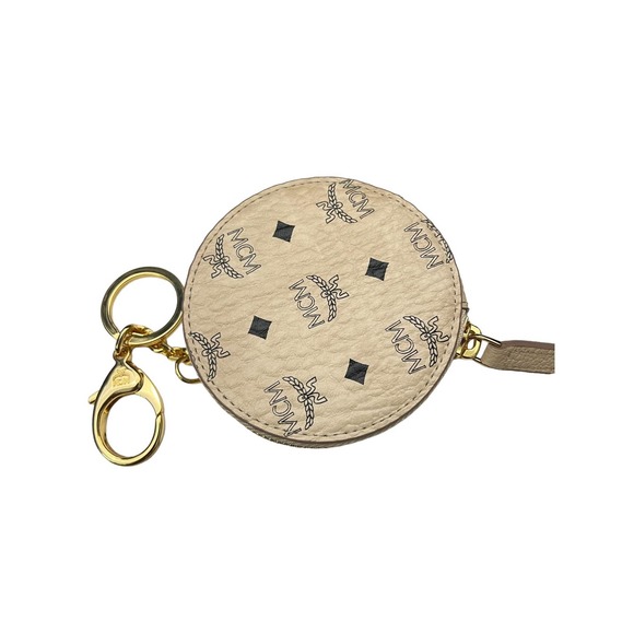 MCM Beige Visetos Canvas Round Coin Purse Wallet and KeyChain bag charm - Picture 2 of 8